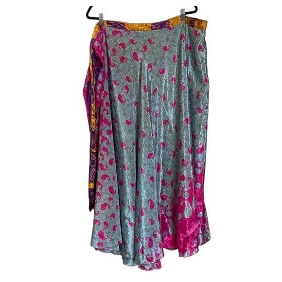 Handmade Dresses & Skirts - Silky Maxi Wrap Skirt Women’s Size XL Colorful Reversible Adjustable Hippie Boho
